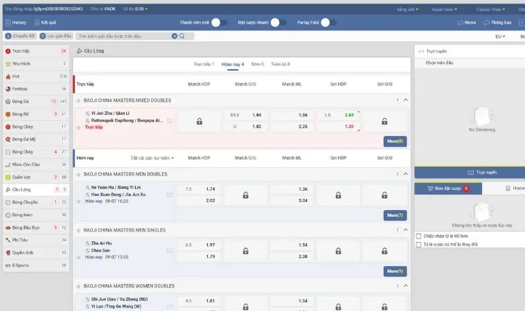 Tuyệt Chiêu Cách Chơi Cá Cược Cầu Lông Tại Cat368 Thắng Đậm Sâu 2 Bảng tỷ lệ kèo cá cược Cầu Lông Tại Cat368