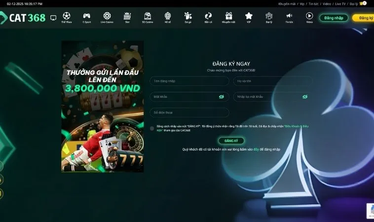 Quy Trình Đăng Ký Cat368 Siêu Tốc Nhận Ngàn Ưu Đãi Khủng 2 Giao diện đăng ký Cat368