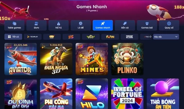 Sảnh game nhanh Cat368 thiết kế giao diện đẹp, ấn tượng