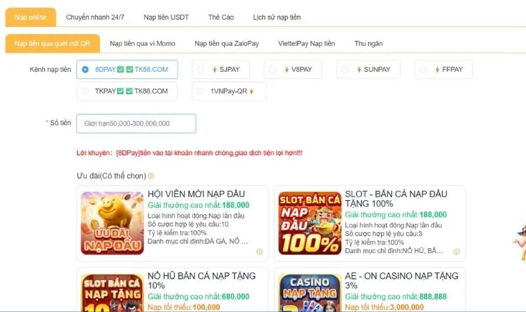 Bí Kíp Nạp Tiền Cat368 Nhanh Chóng An Toàn Chỉ Trong Tích Tắc 2 Giao diện nạp tiền Cat368